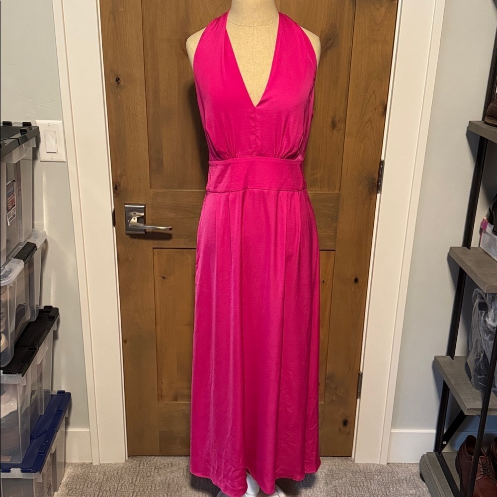 NWT BANANA REPUBLIC Pink Halter Tie Maxi Dress Women 6P Cocktail Silky Deep V